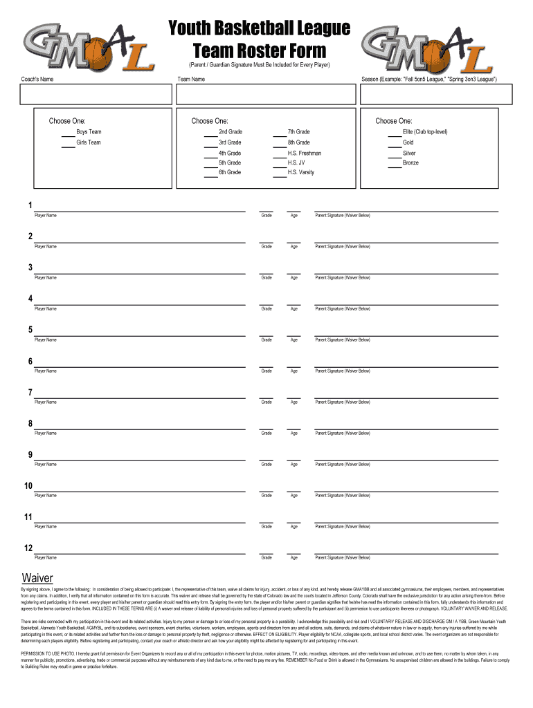 Basketball Roster Template Fill Out Sign Online DocHub