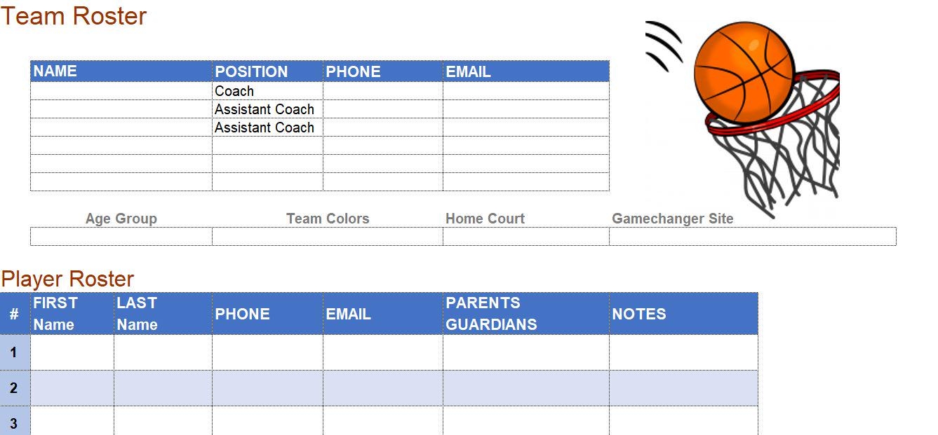 Basketball Team Information And Roster Template Etsy