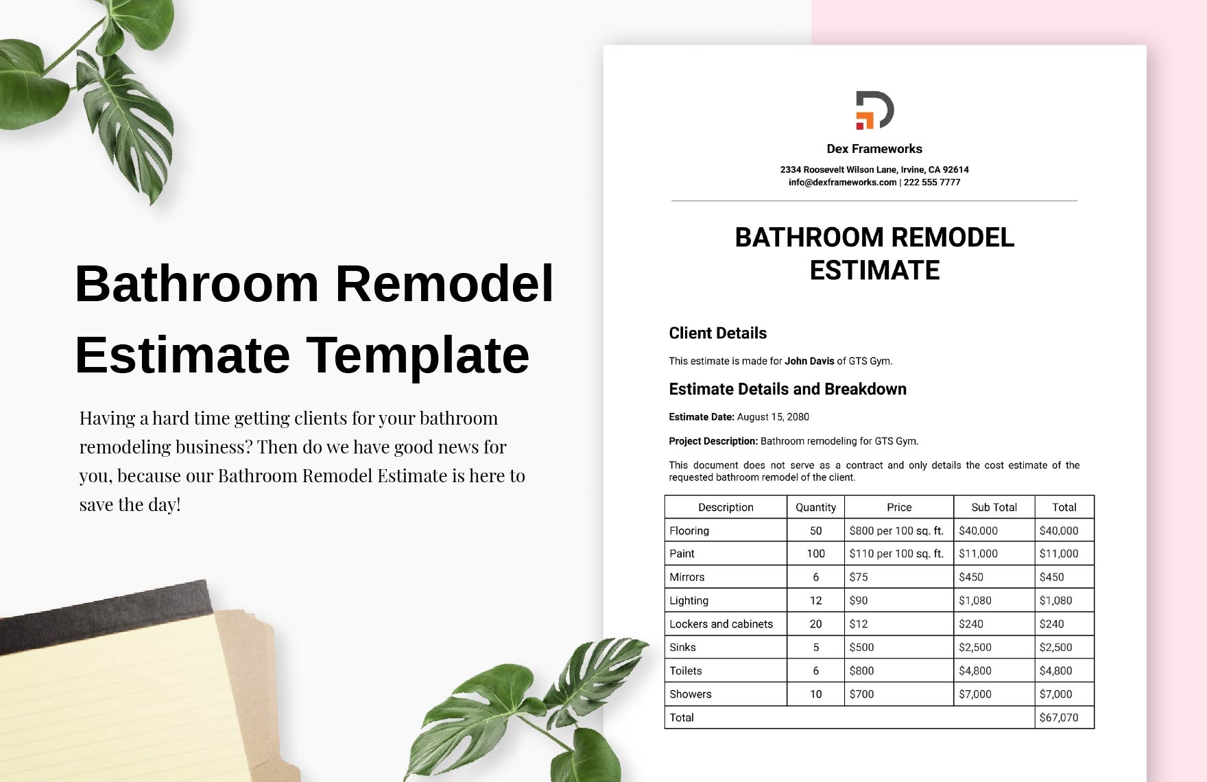 Bathroom Remodel Estimate Template In Word PDF Google Docs Download Template