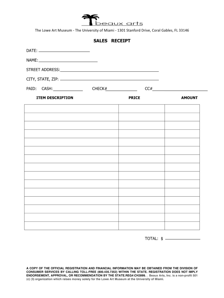 Beaux Arts Sales Receipt Blank Fillable Template Fill Out Print Download PDF PdfFiller