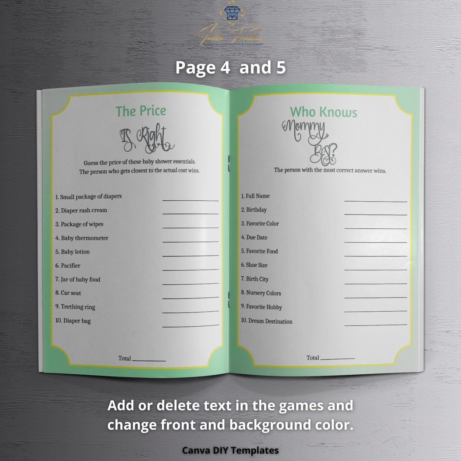 Best Fully Editable DIY Baby Shower Game Booklet 2 Sizes