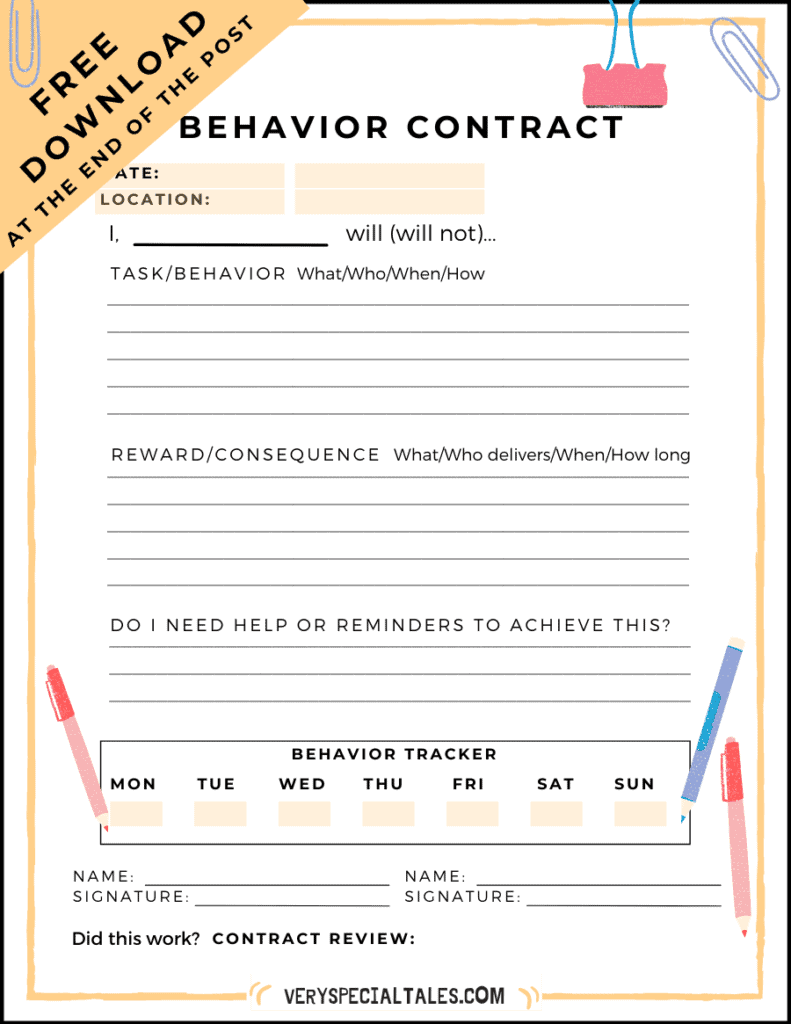 BEST Teen Behavior Contract Templates Examples Very Special Tales