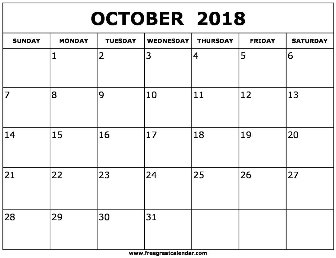 Blank October 2018 Calendar Printable By Gloria Wilson Medium