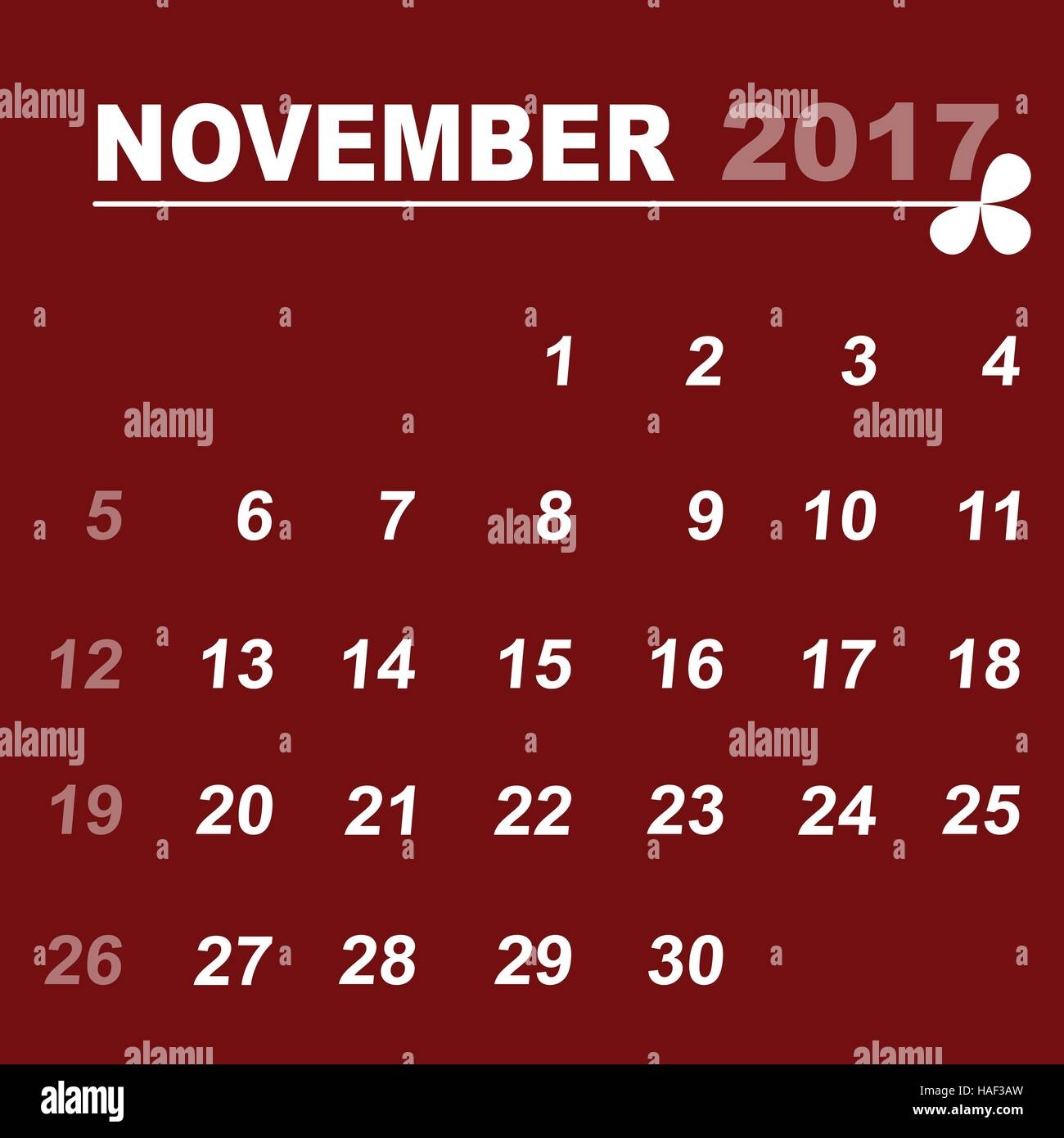 Calendar November 2017 Stock Vector Images Alamy