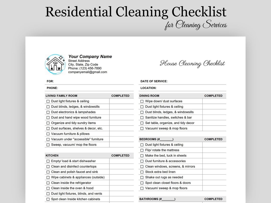 Cleaning Checklist For Cleaning Service Pro Residential House Cleaning Template With Logo Editable Google Docs Or Microsoft WORD Template Etsy Denmark