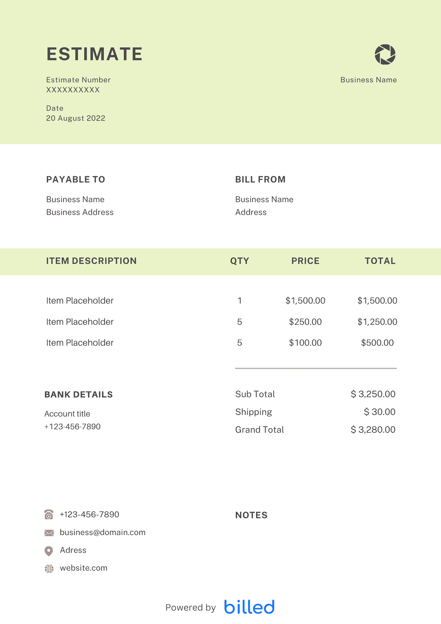 concrete estimate template