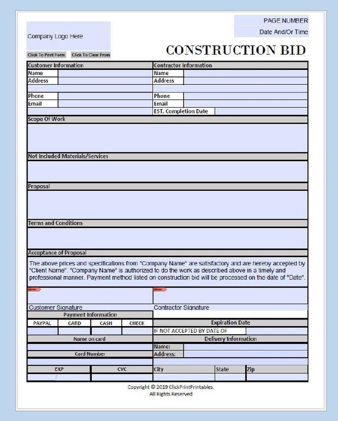 Construction Bid Form Project Planner fill in PDF Etsy Construction Bid Form Project Planner fill in PDF Etsy