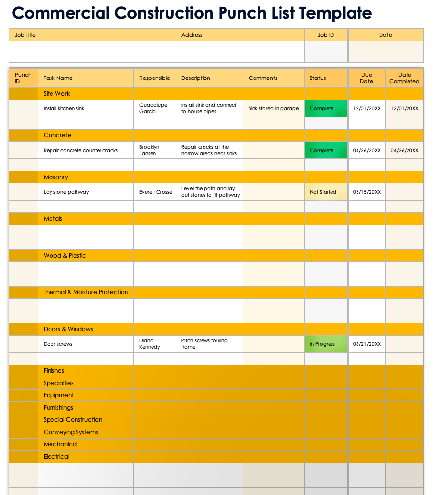 Construction Punch List Templates Free Customizable Smartsheet