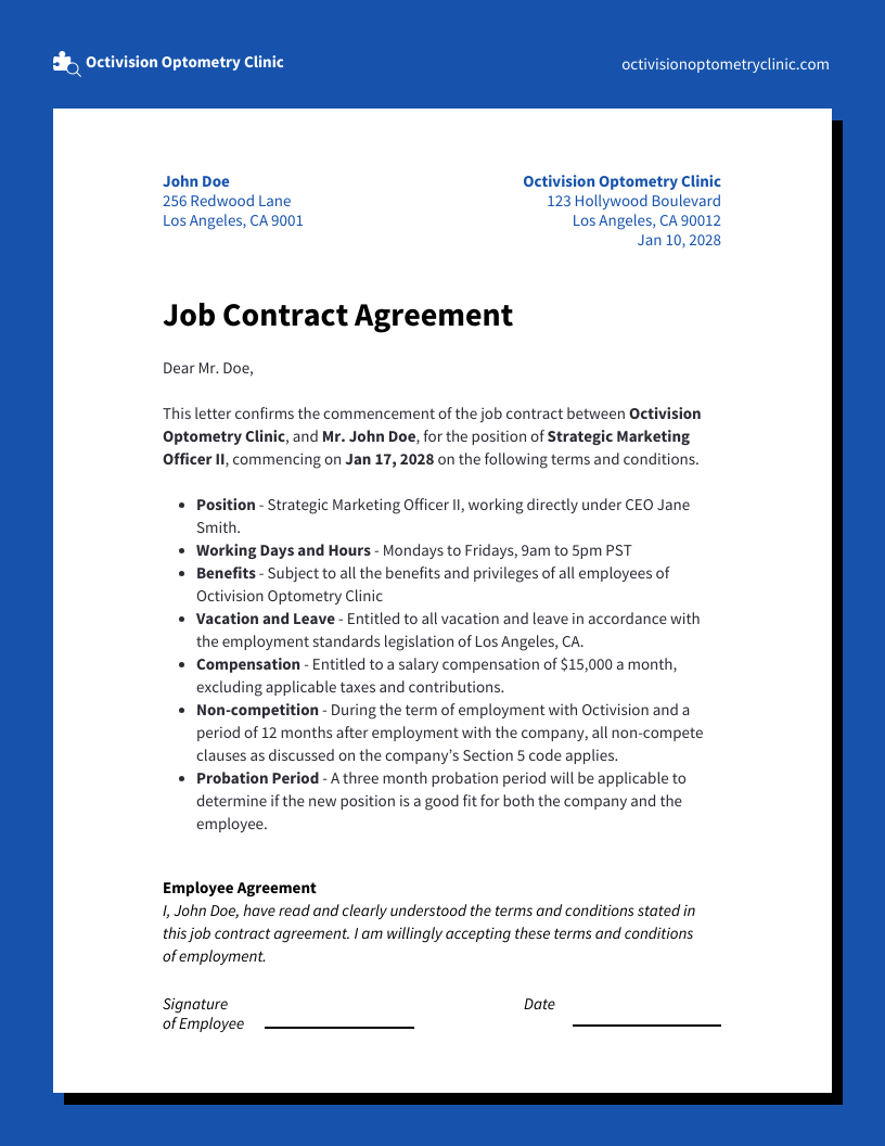 Contract Job Agreement Letter Template Venngage