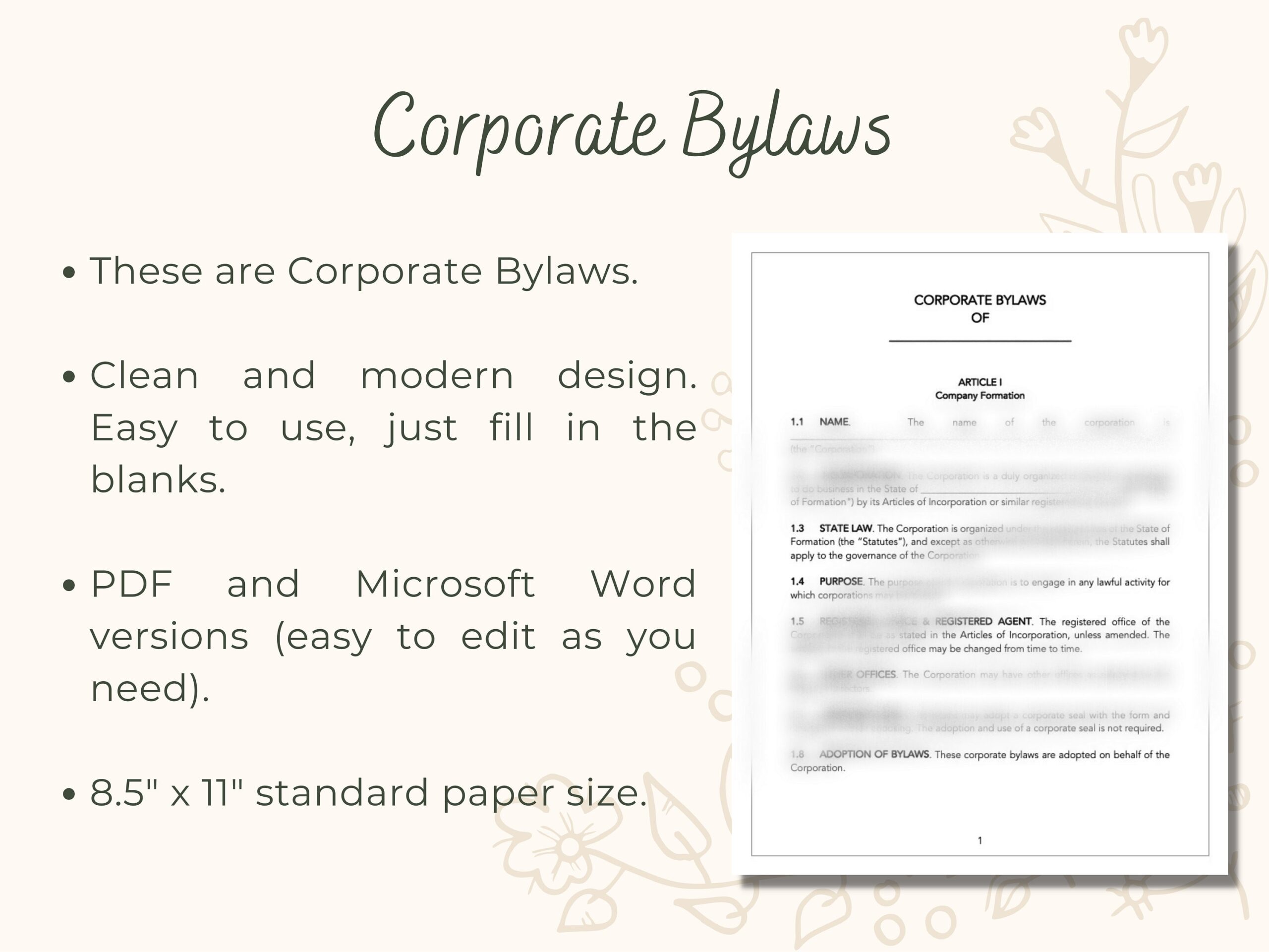 Corporate Bylaws For Corporation Legal Template Company Bylaws Editable Attorney Drafted New Company Corporation Documents And Forms Etsy