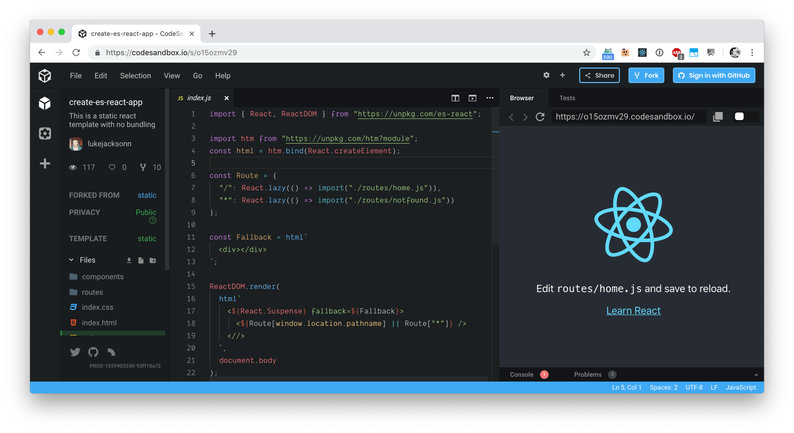 Create es react app A Create react app Like Template Using Only Es modules no Build Step Bram us
