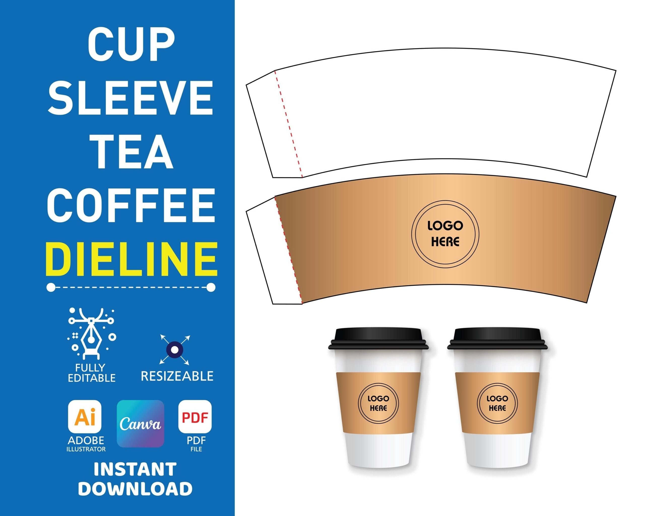Cup Sleeve Die Line Template Coffee Tea Wrap Design Printable Paper Holder SVG PDF Custom Branding Outline For Laser Cutting Cricut Etsy