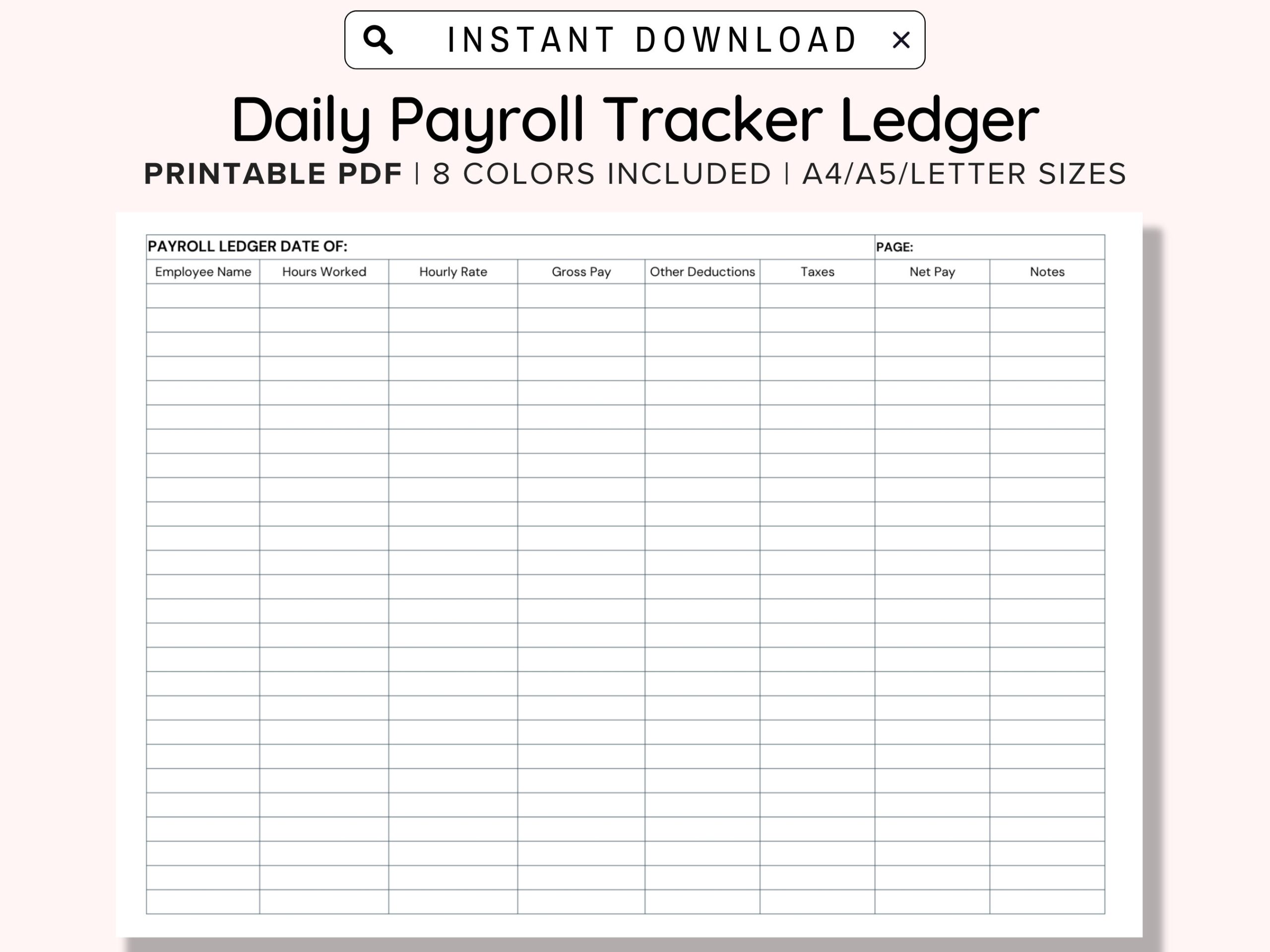 Daily Payroll Ledger Printable PDF Track Hours Worked Wages Deductions And Totals Small Business Freelancer Payroll Log Etsy