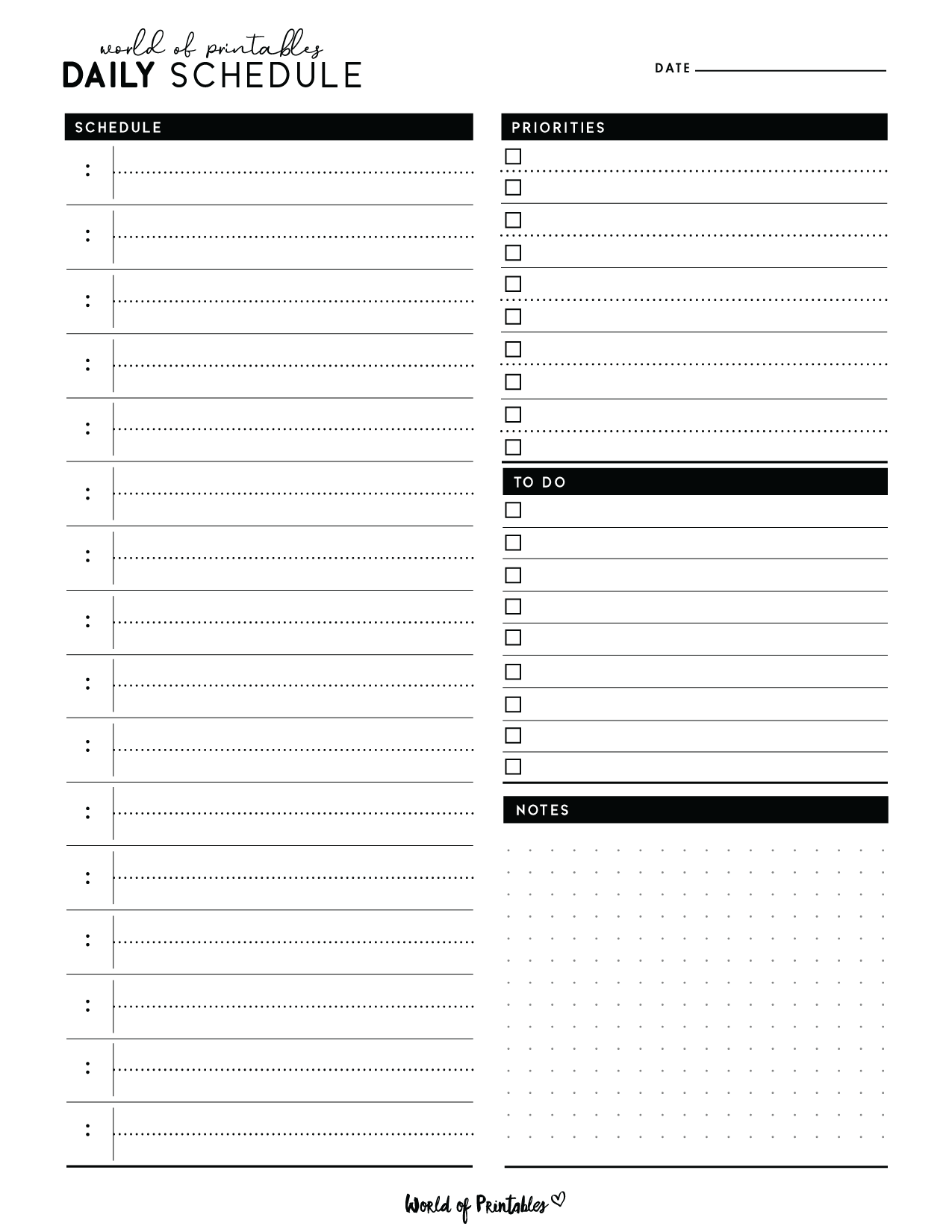 day schedule template
