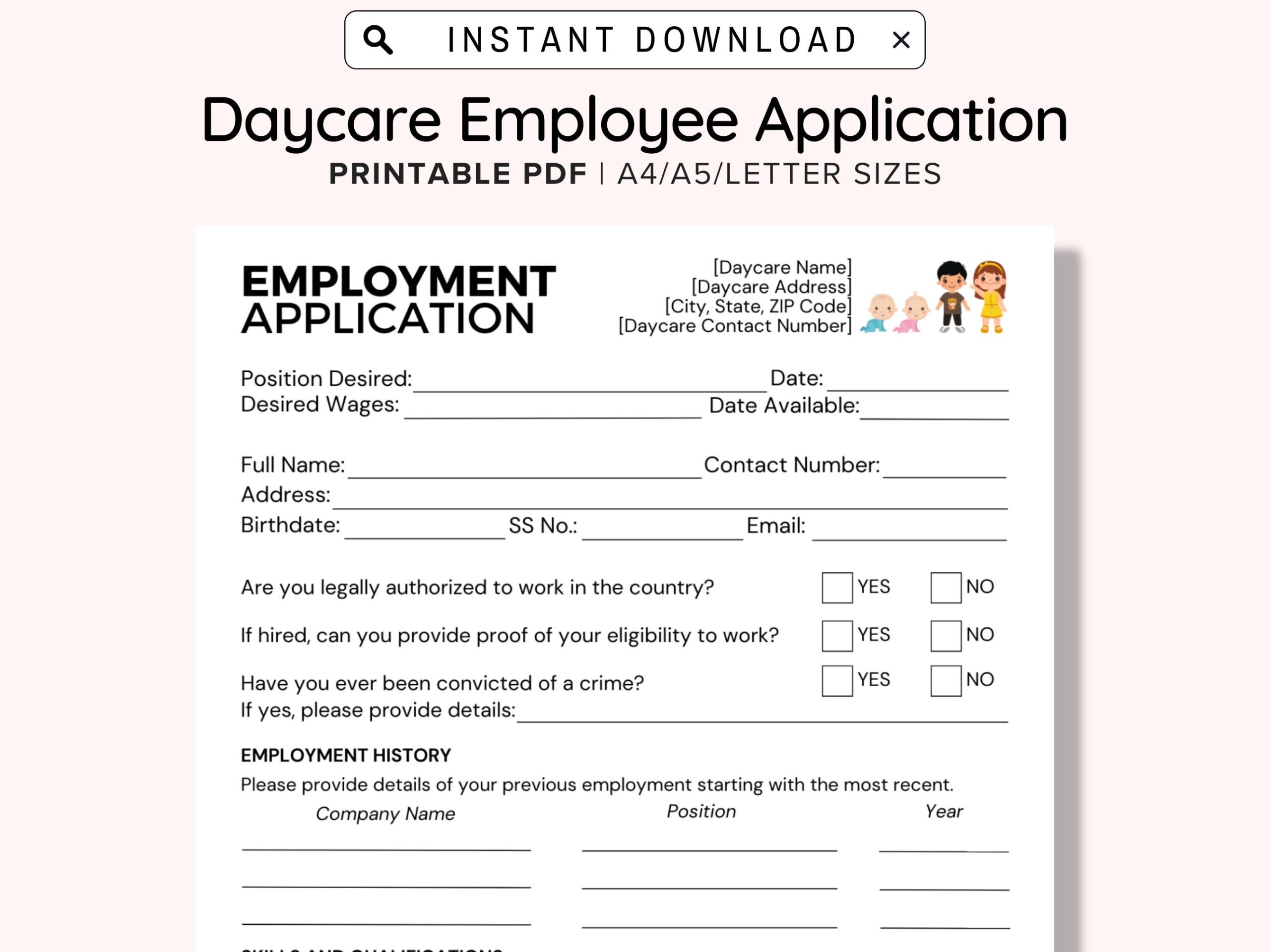 Daycare Employee Application Printable Childcare Center Printable Daycare Forms For Preschool In Home Child Care Business Editable PDF Etsy Israel