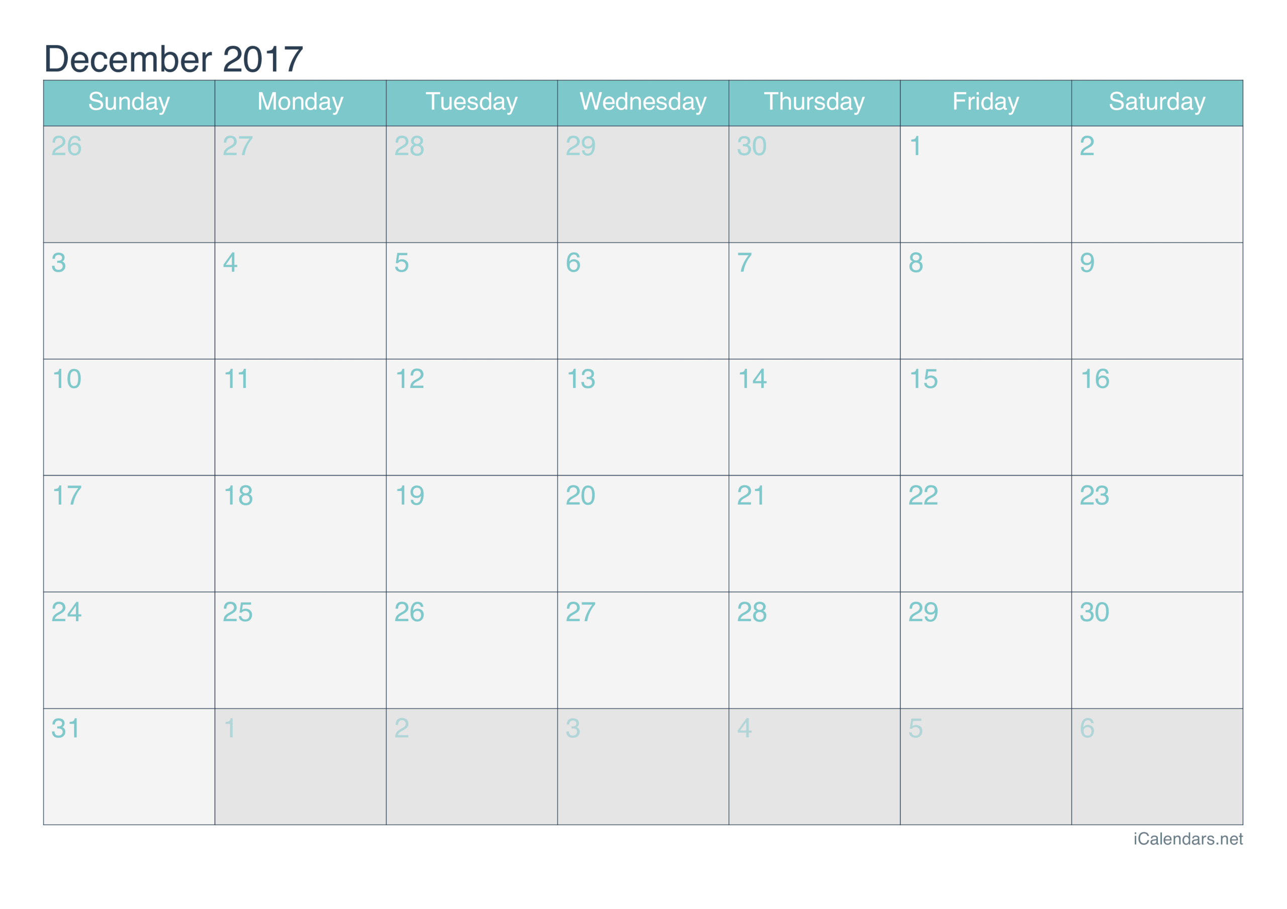 December 2017 Printable Calendar