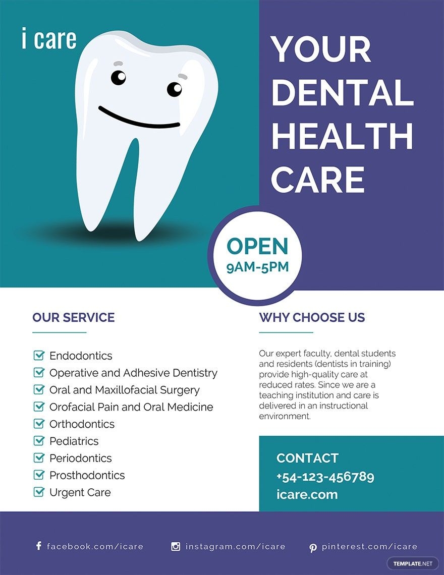 Dental Care Flyer Template In Illustrator Word Publisher PSD Pages Google Docs Download Template