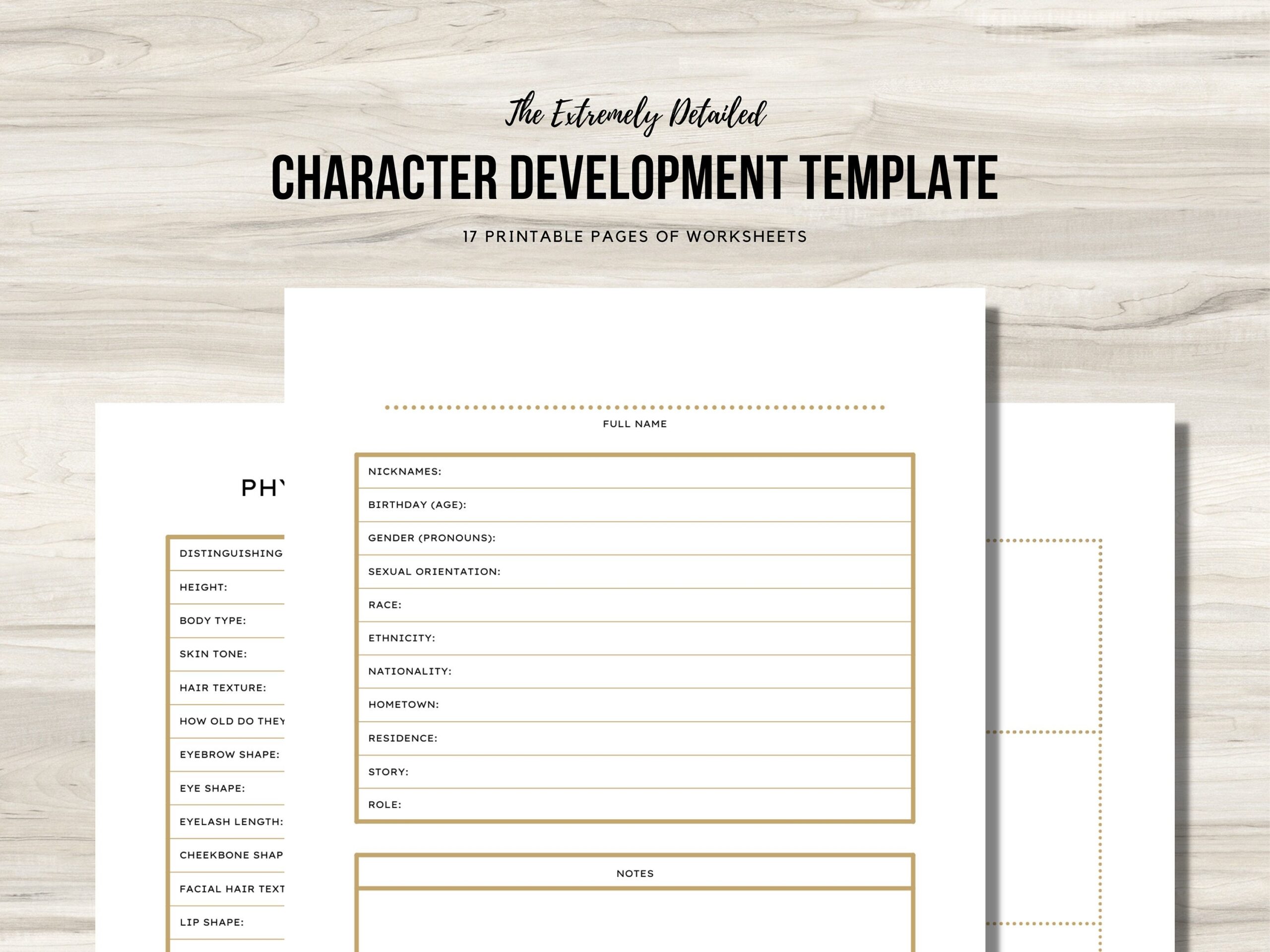 Detailed Character Development Template Printable PDF Instant Download Etsy