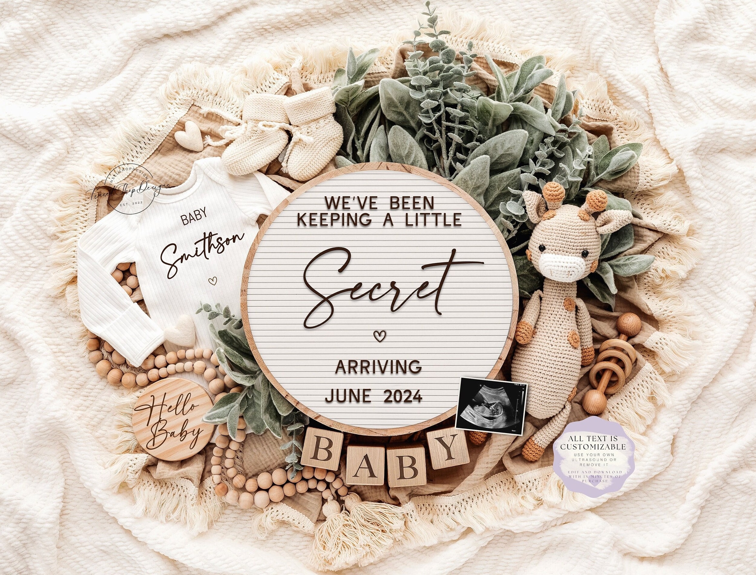 Editable Baby Announcement Template Neutral Gender Reveal digital Download Etsy