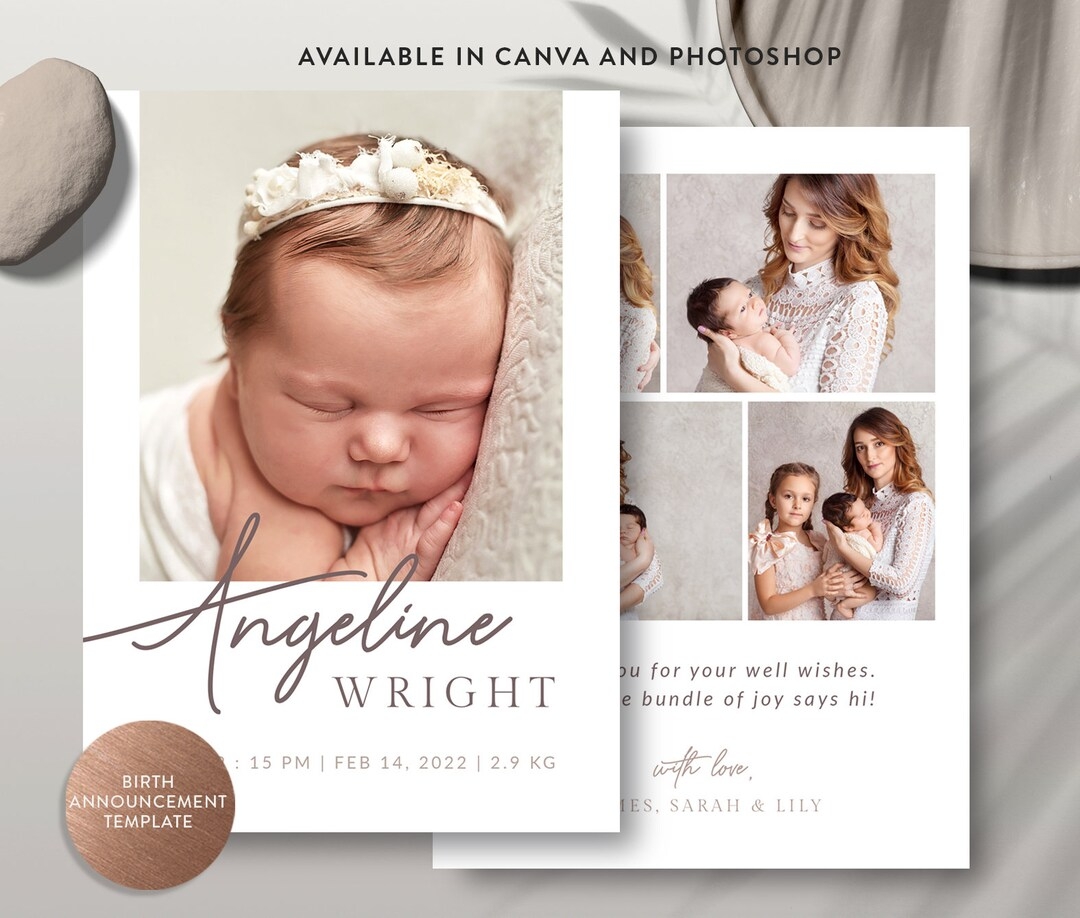 Editable Birth Announcement Card Canva Photoshop Template instant Download Etsy