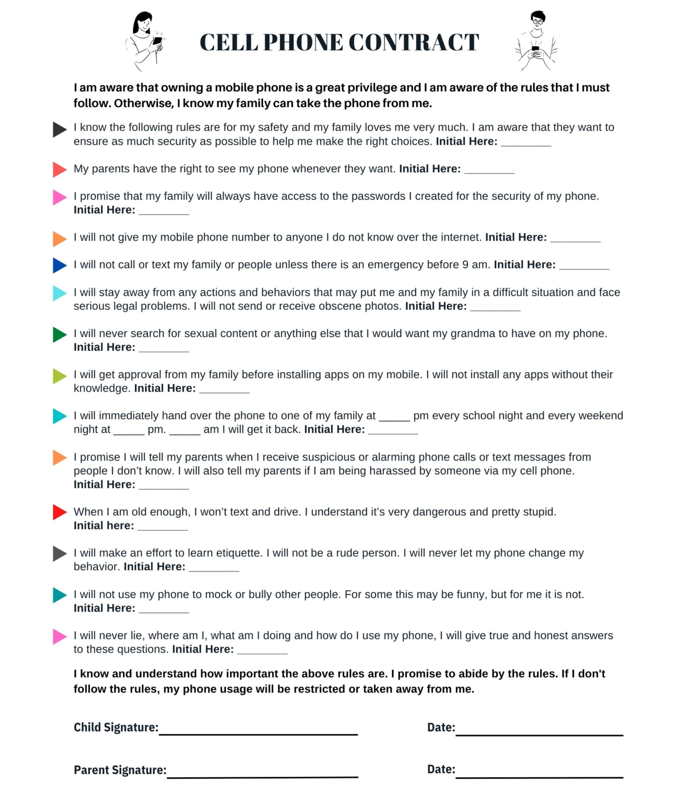 Editable Cell Phone Contract Printable Family Rules PDF Digital Download Etsy