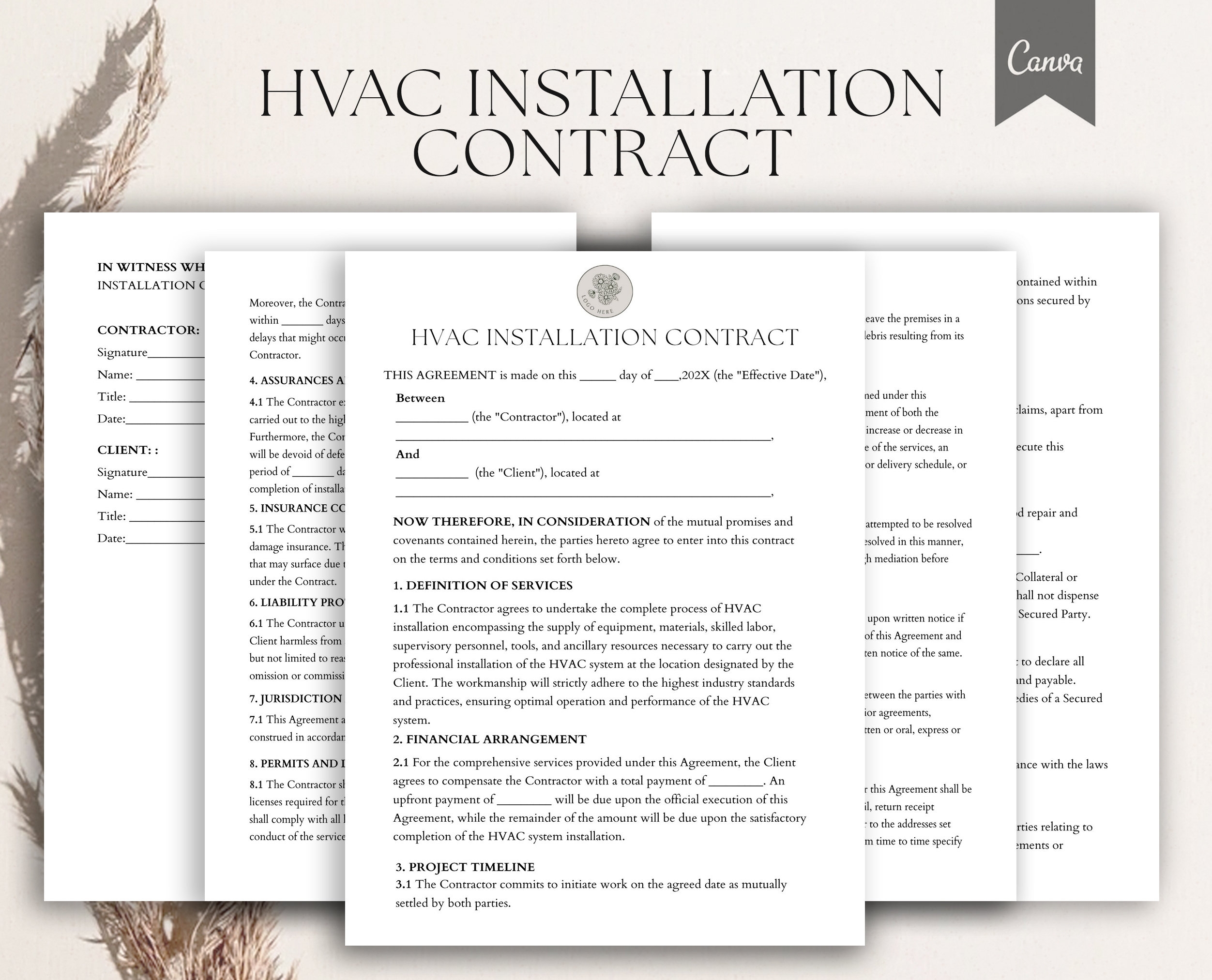 Editable HVAC Installation Contract HVAC Service Agreement HVAC Agreement Template Heating And Cooling System Installation Agreement Etsy
