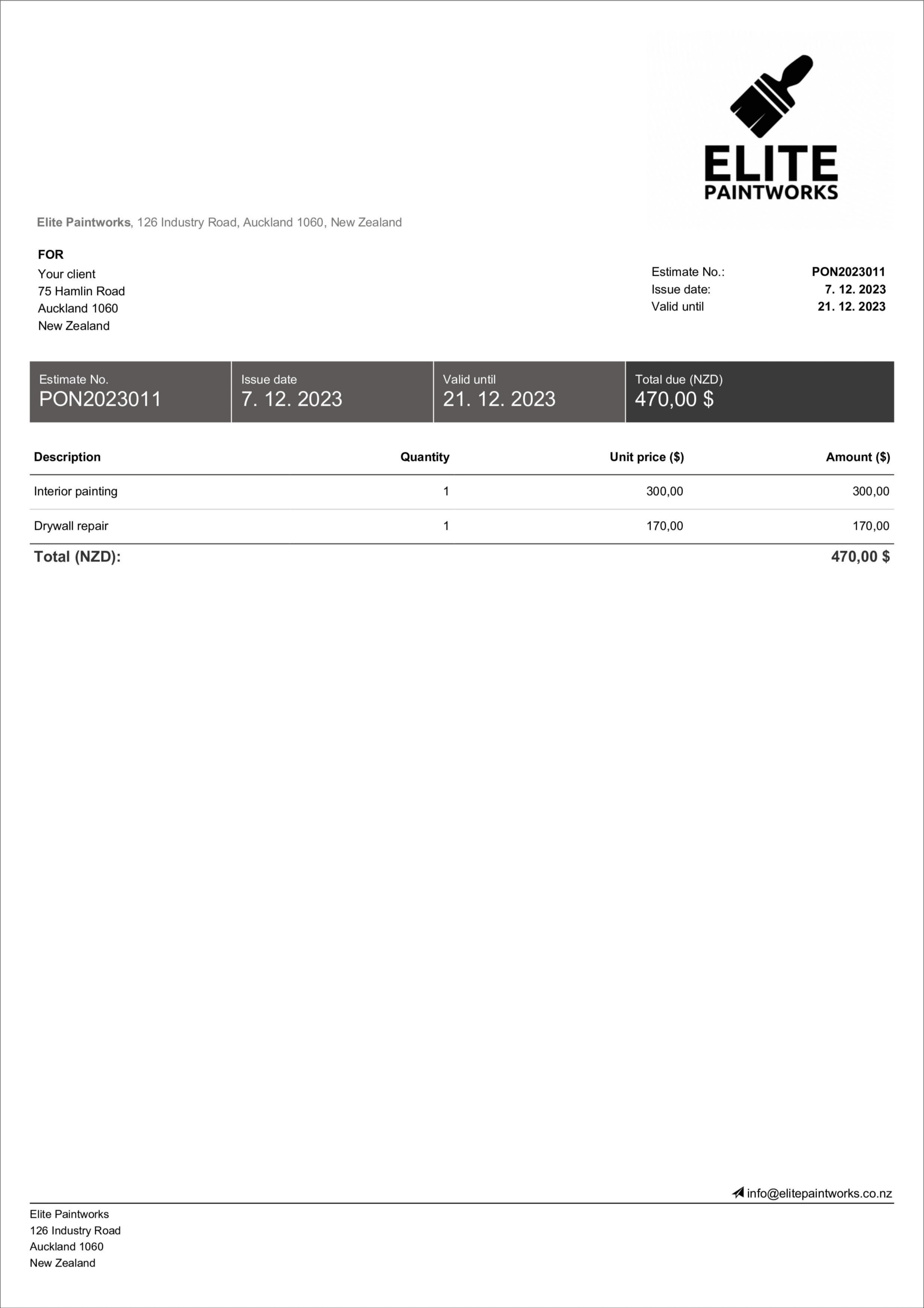 Editable Painting Estimate Template Free Editable Billdu