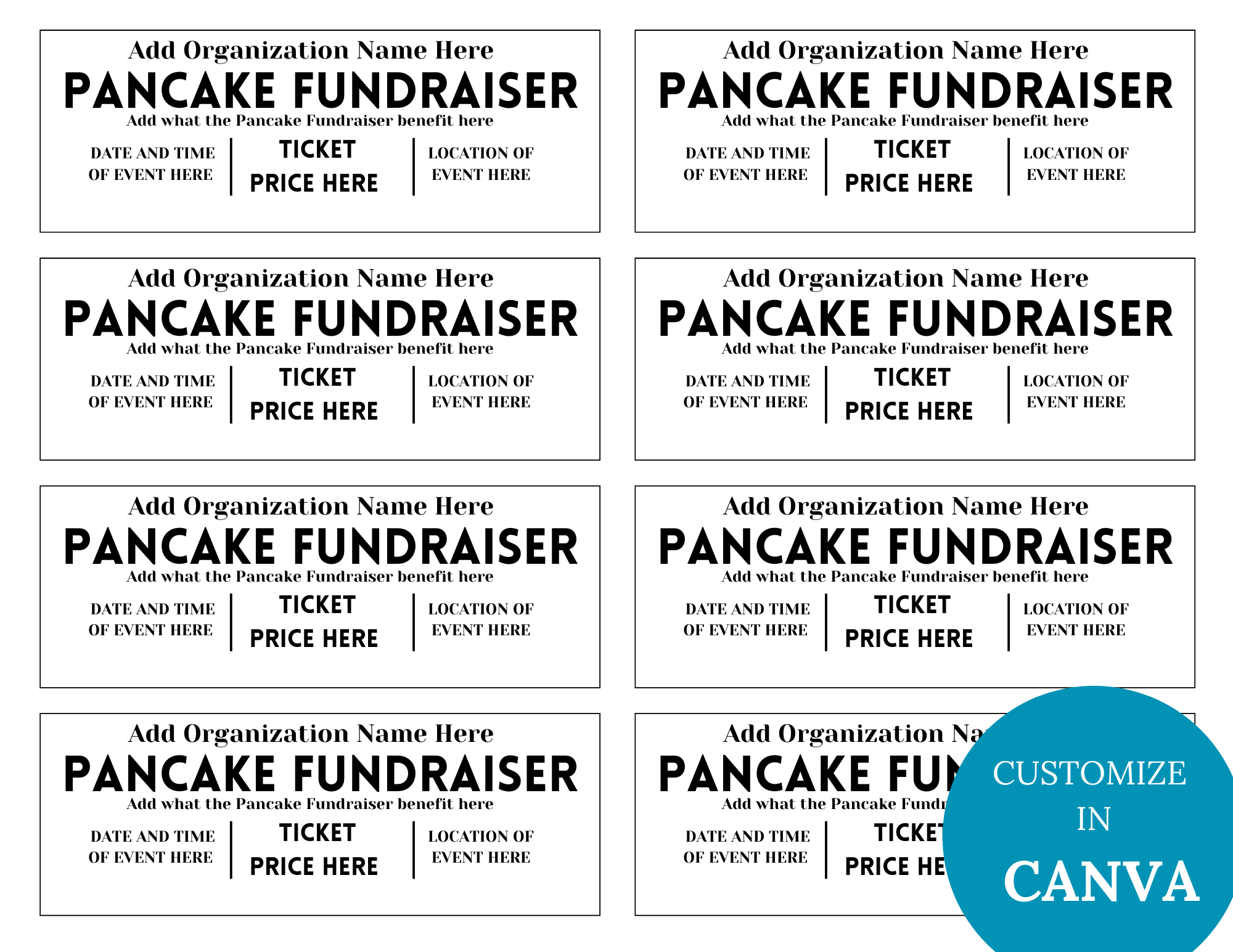 Editable Pancake Fundraiser Ticket Editable Pancake Fundraiser Ticket