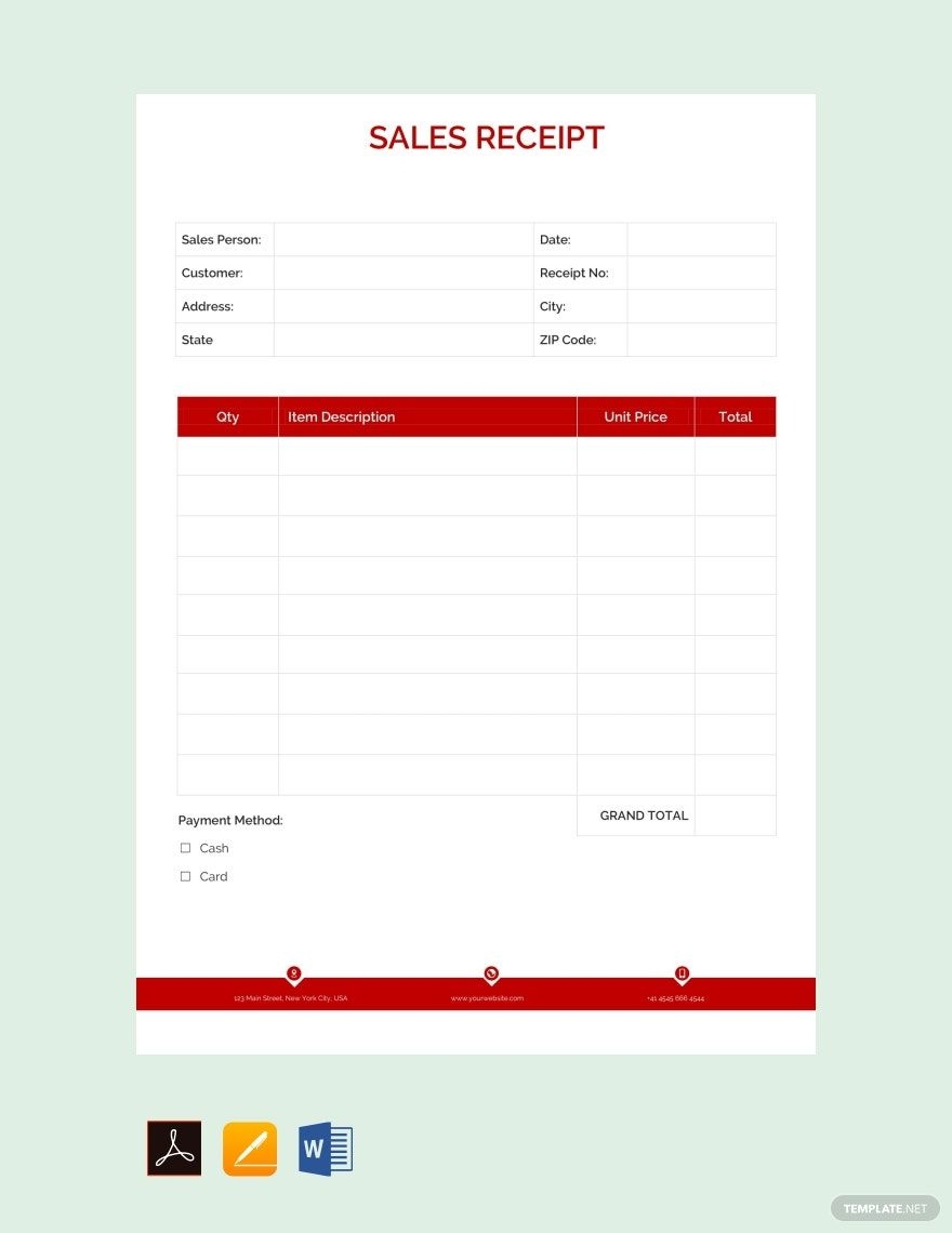 Editable Sales Receipt Template In PDF Pages Word Download Template 
