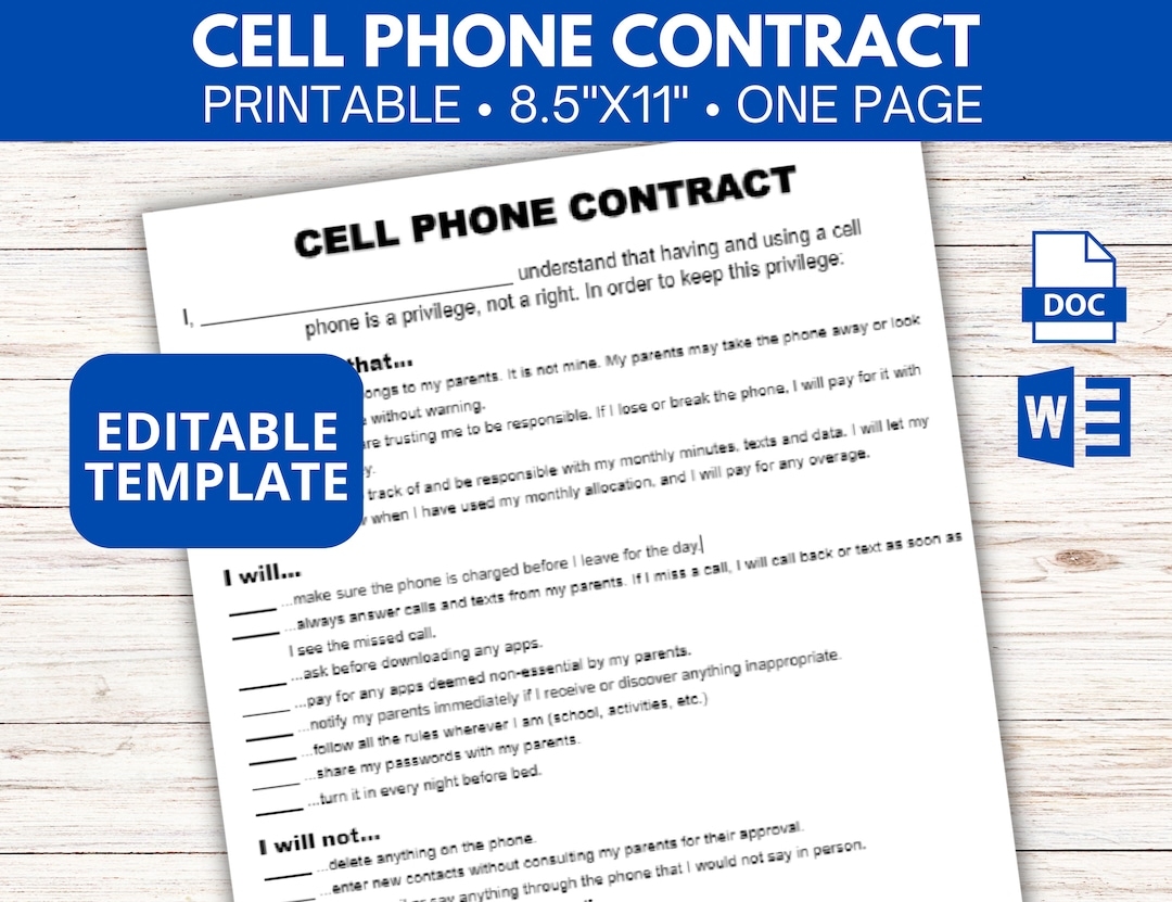 Editable Teen kids Phone Contract Cell Phone Contract Template Cell Phone Agreement First Phone Contract Smart Phone Rules Editable DOC Etsy