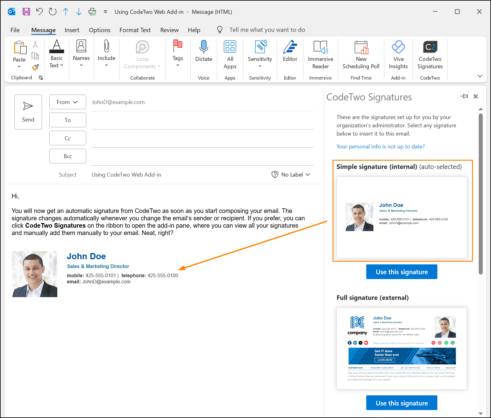 Email Signatures Use Outlook Add in Add Outlook client side Signatures CodeTwo Email Signatures 365 User s Manual