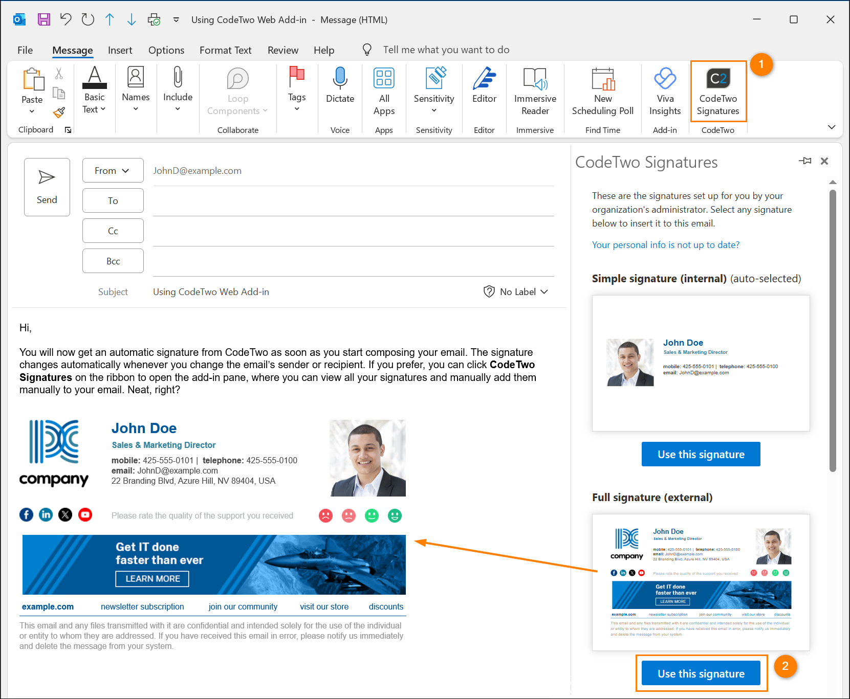 Email Signatures Use Outlook Add in Add Outlook client side Signatures CodeTwo Email Signatures 365 User s Manual