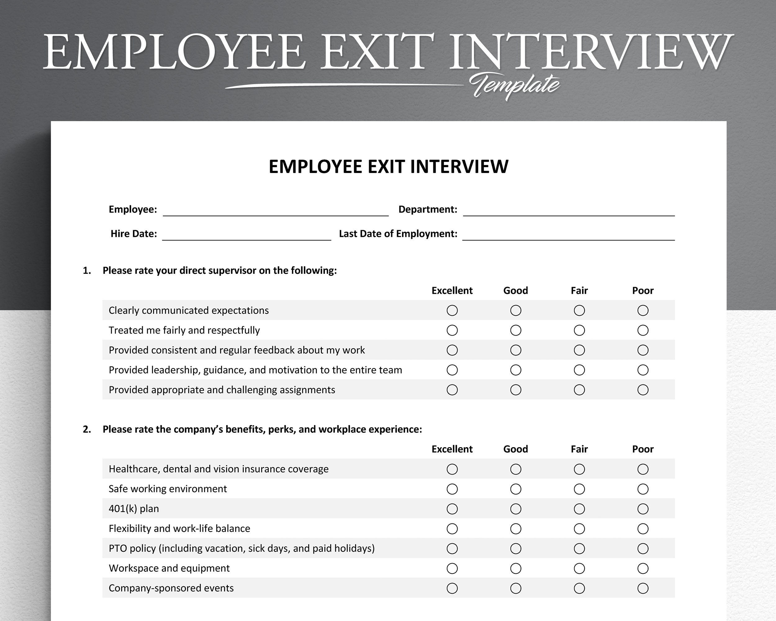 Employee Exit Interview For Google Docs microsoft Word Etsy