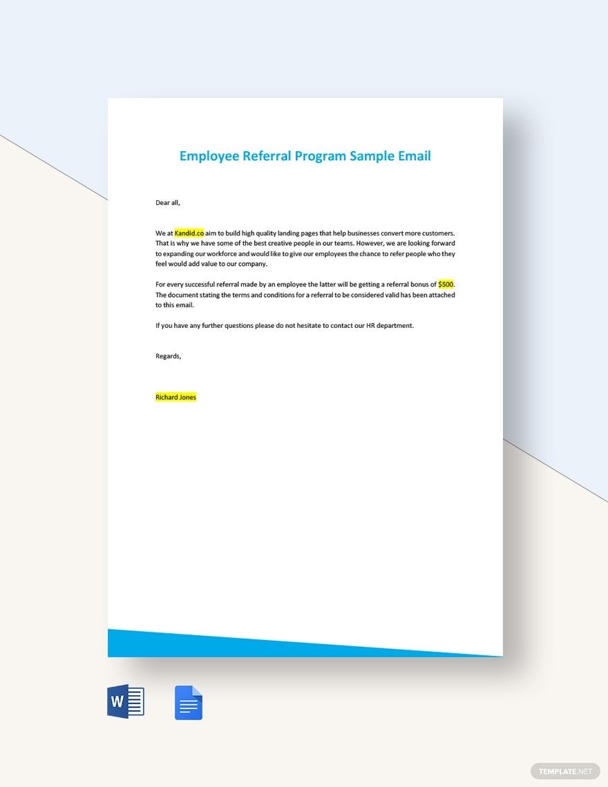 Employee Referral Program Sample Email Template In Word Google Docs Publisher Download Template Employee Referral Program Sample Email Template In Word Google Docs Publisher Download Template