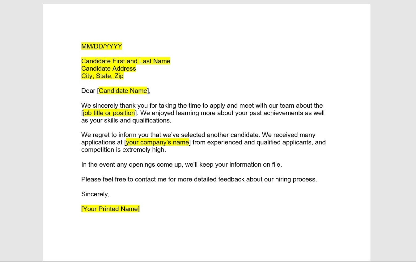 rejection email template rejection email template
