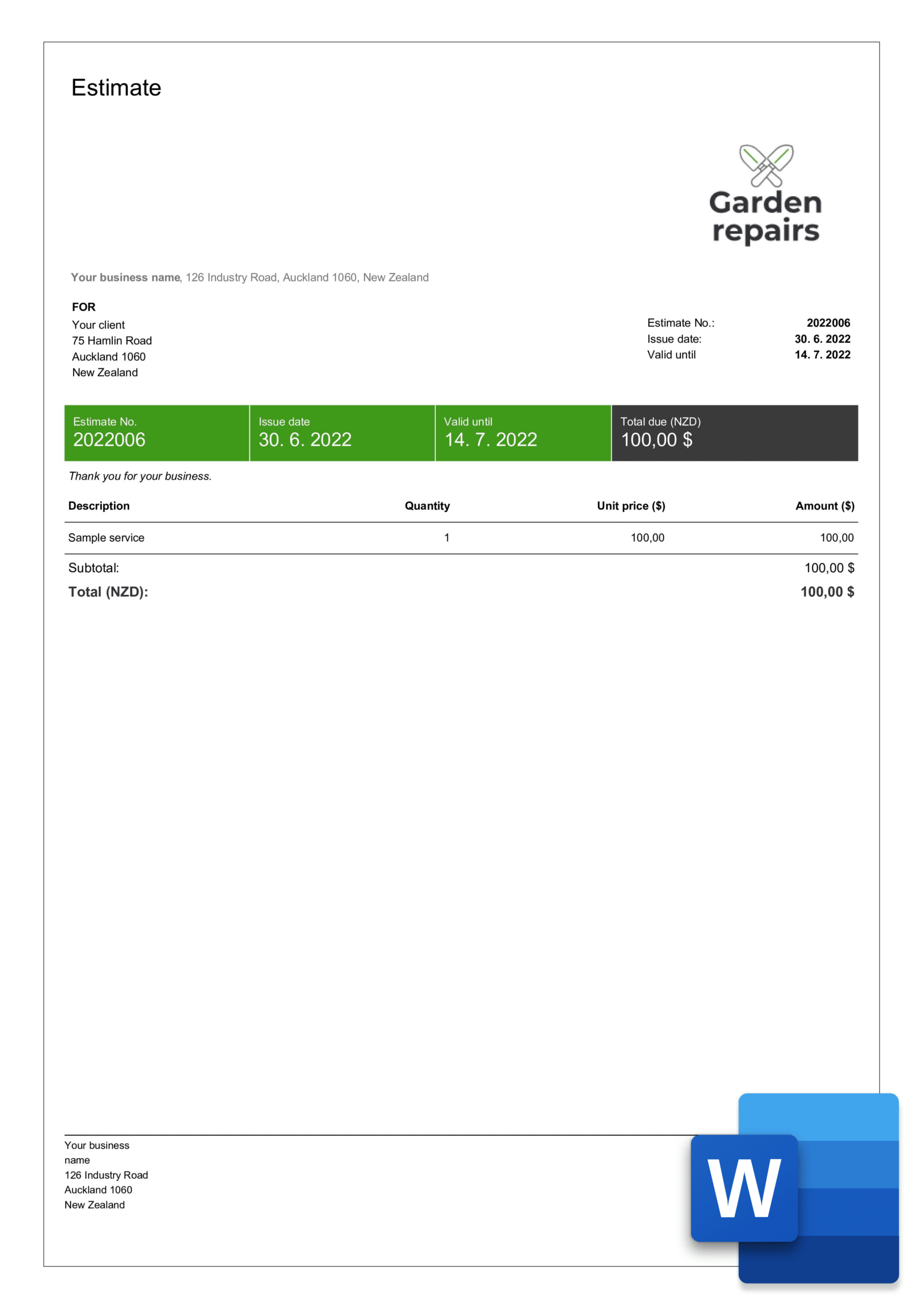 free estimate template