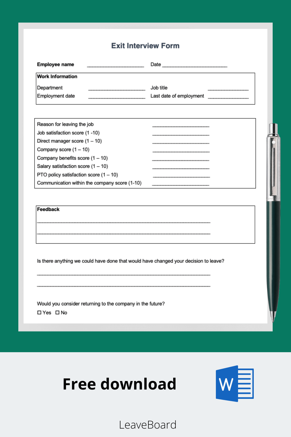 Exit Interview Form Exit Interview Template Leave Board