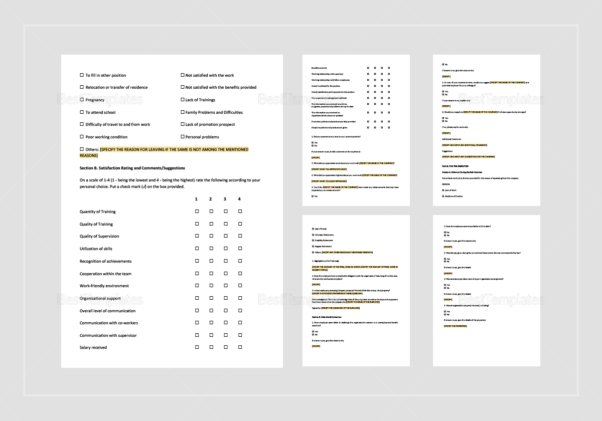 Exit Interview Form Template In Word Apple Pages