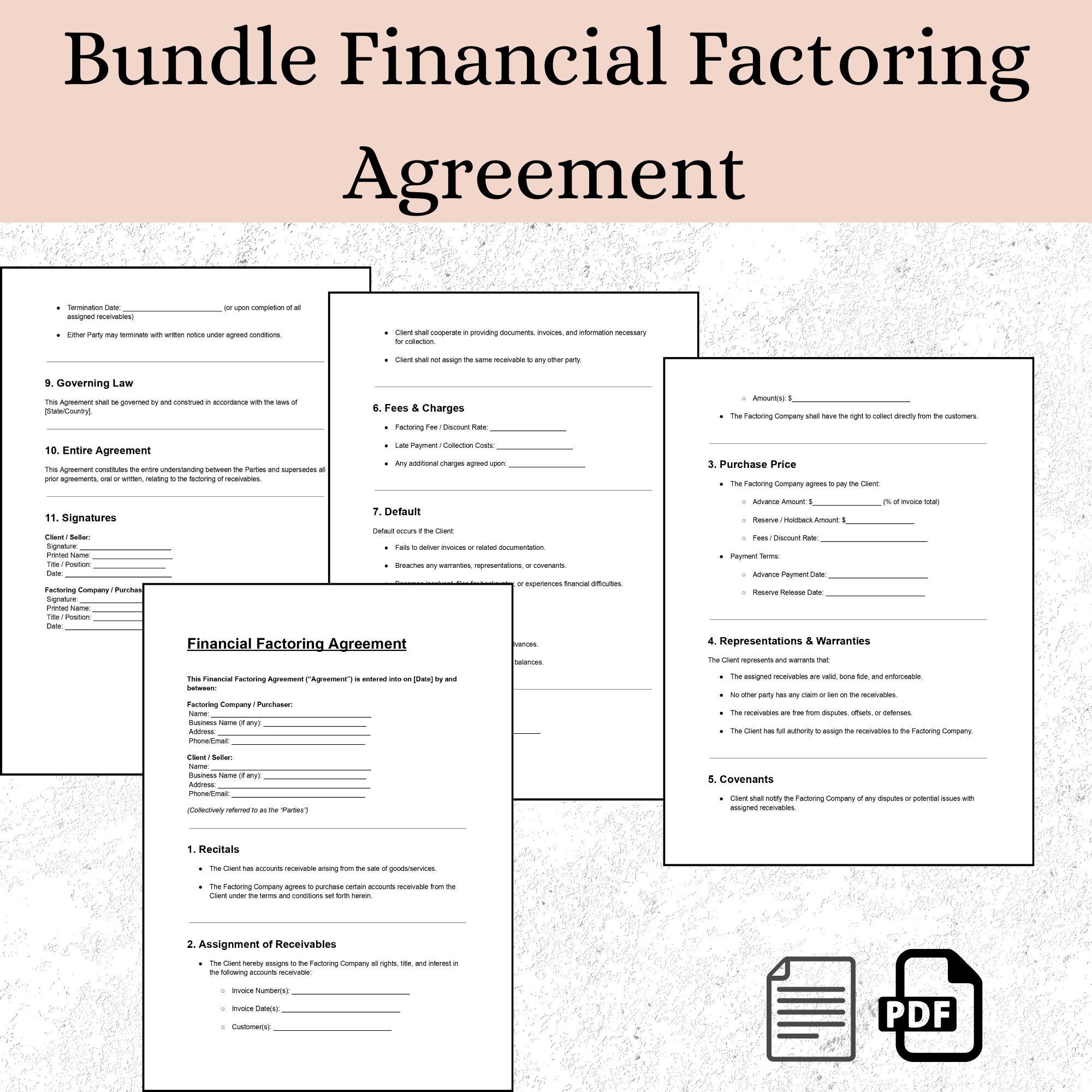 Financial Factoring Agreement Bundle Editable DOC PDF Templates For Businesses And Invoice Factoring Etsy