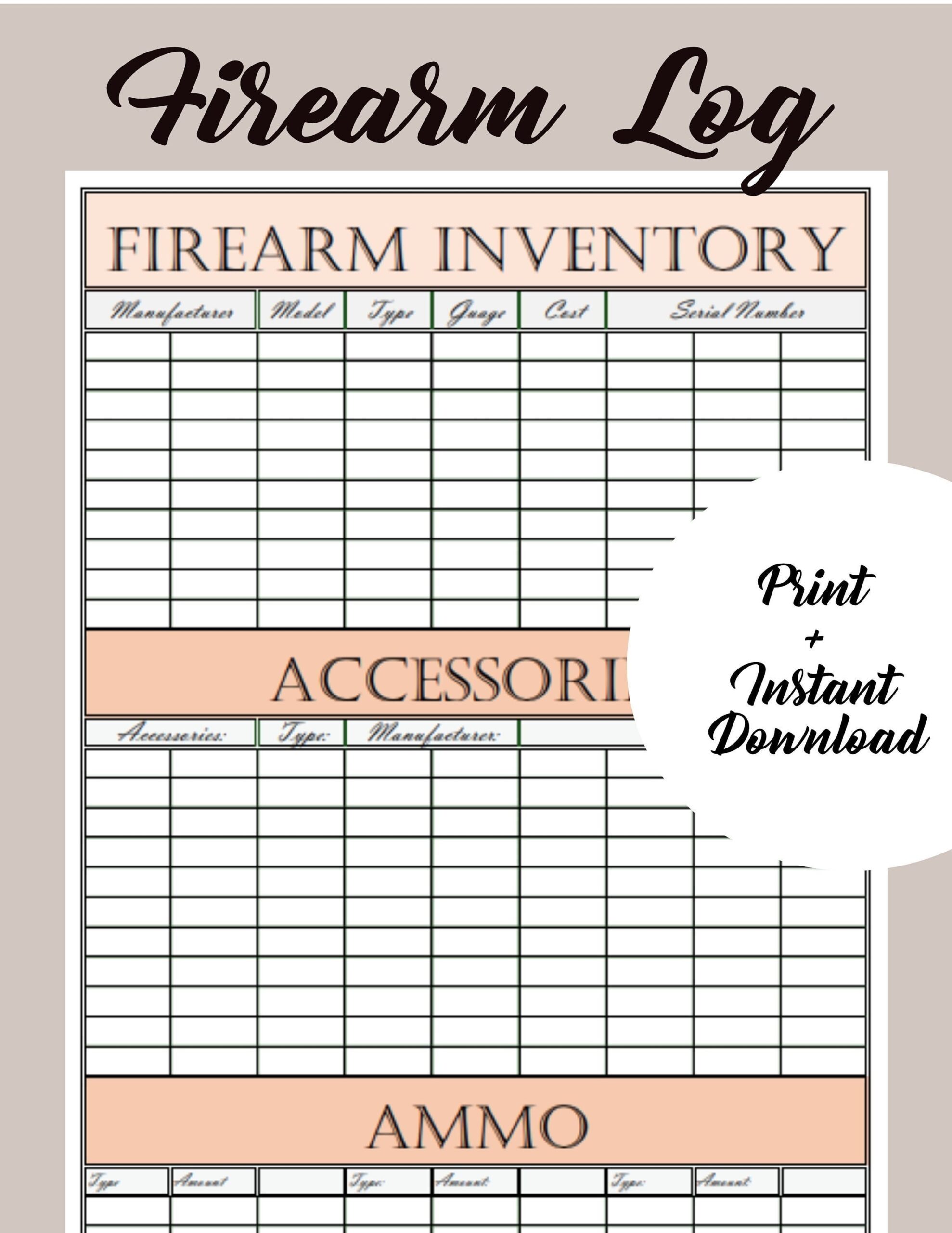Firearm Inventory Etsy