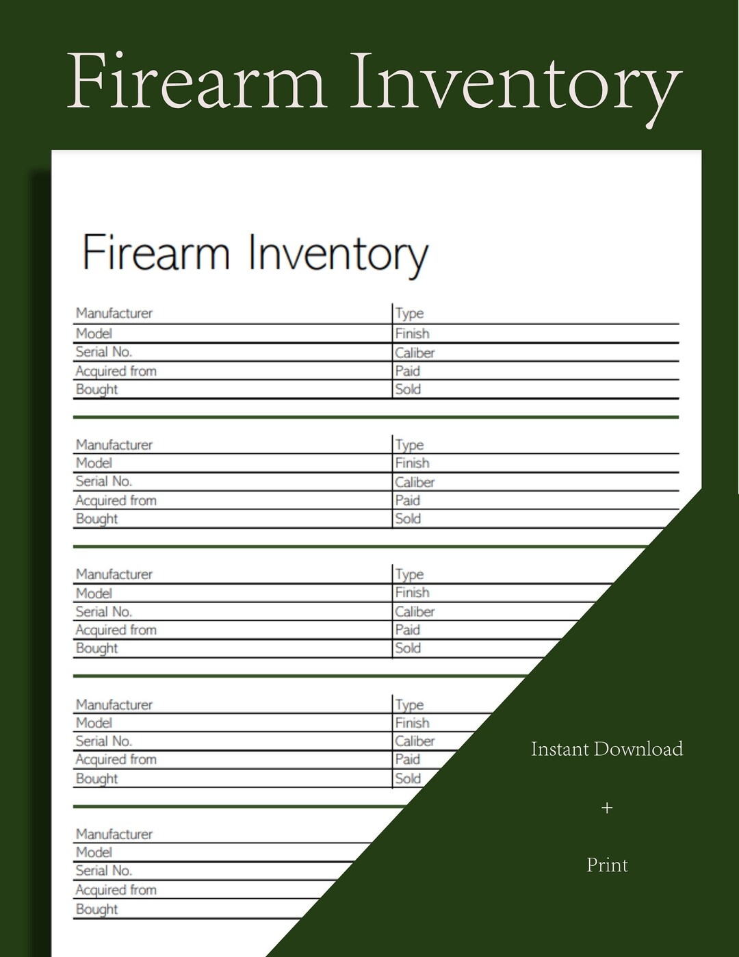 Firearm Inventory Gun Tracker Handgun Glock Ammo Etsy