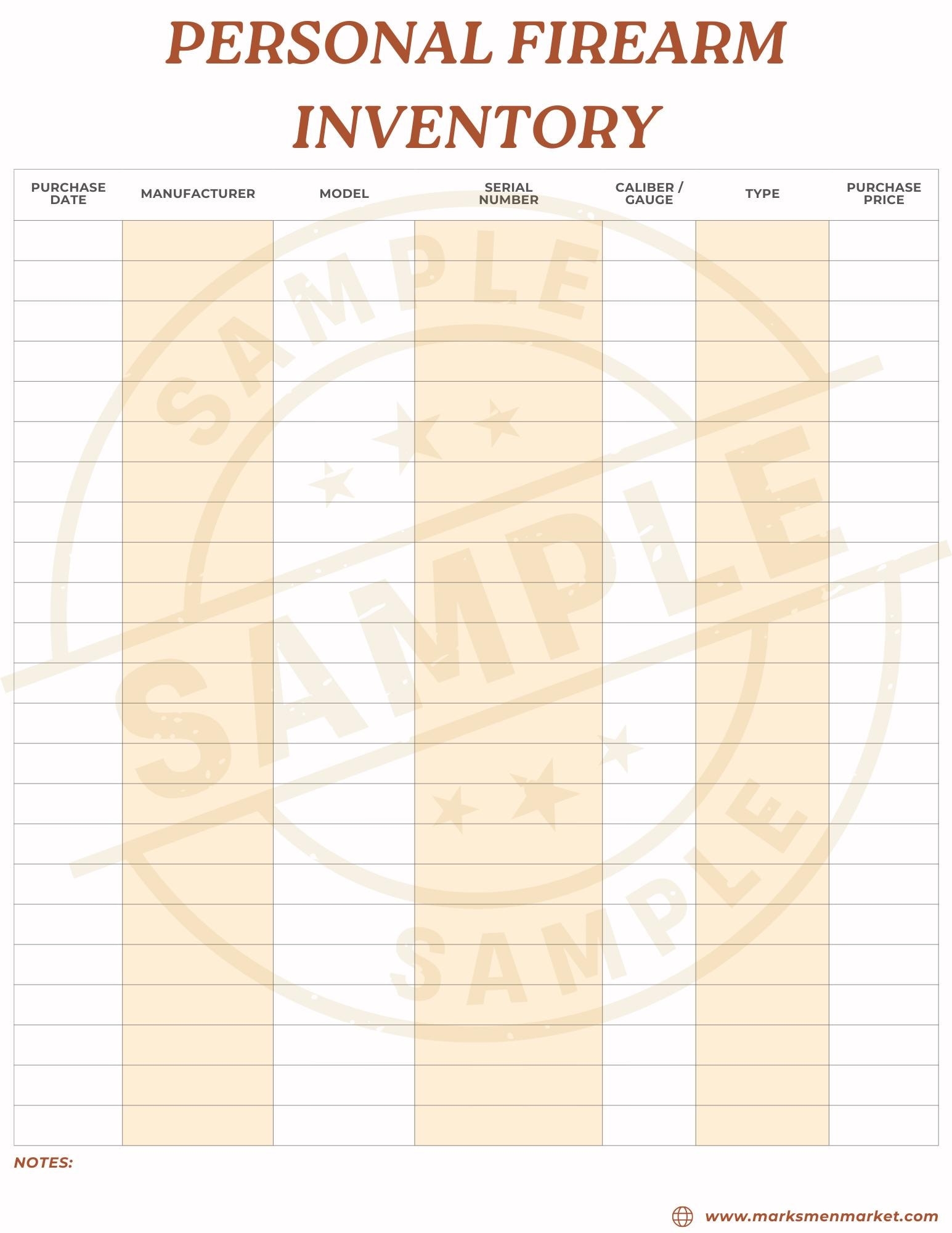 gun inventory template