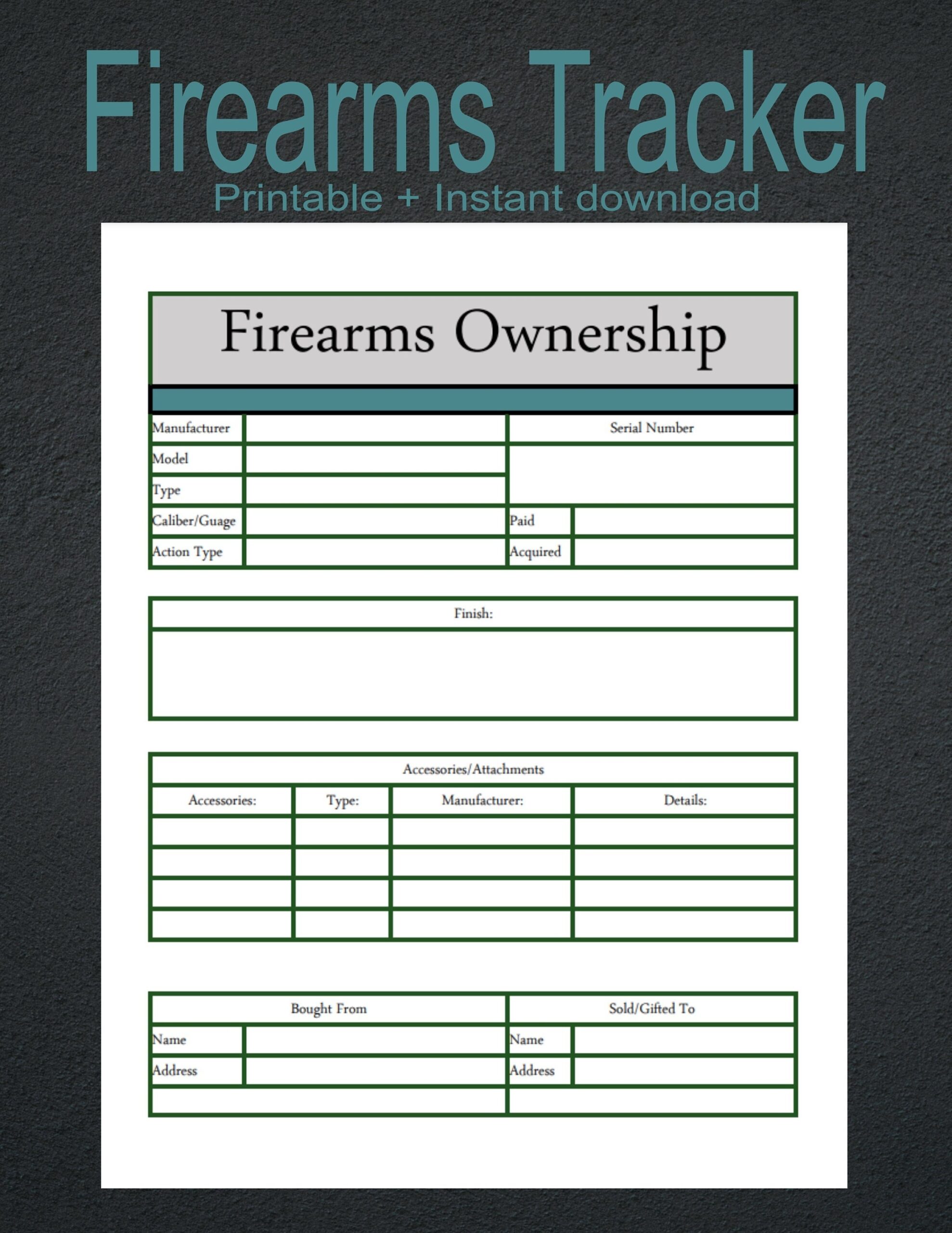 Firearm Inventory Sheet Etsy