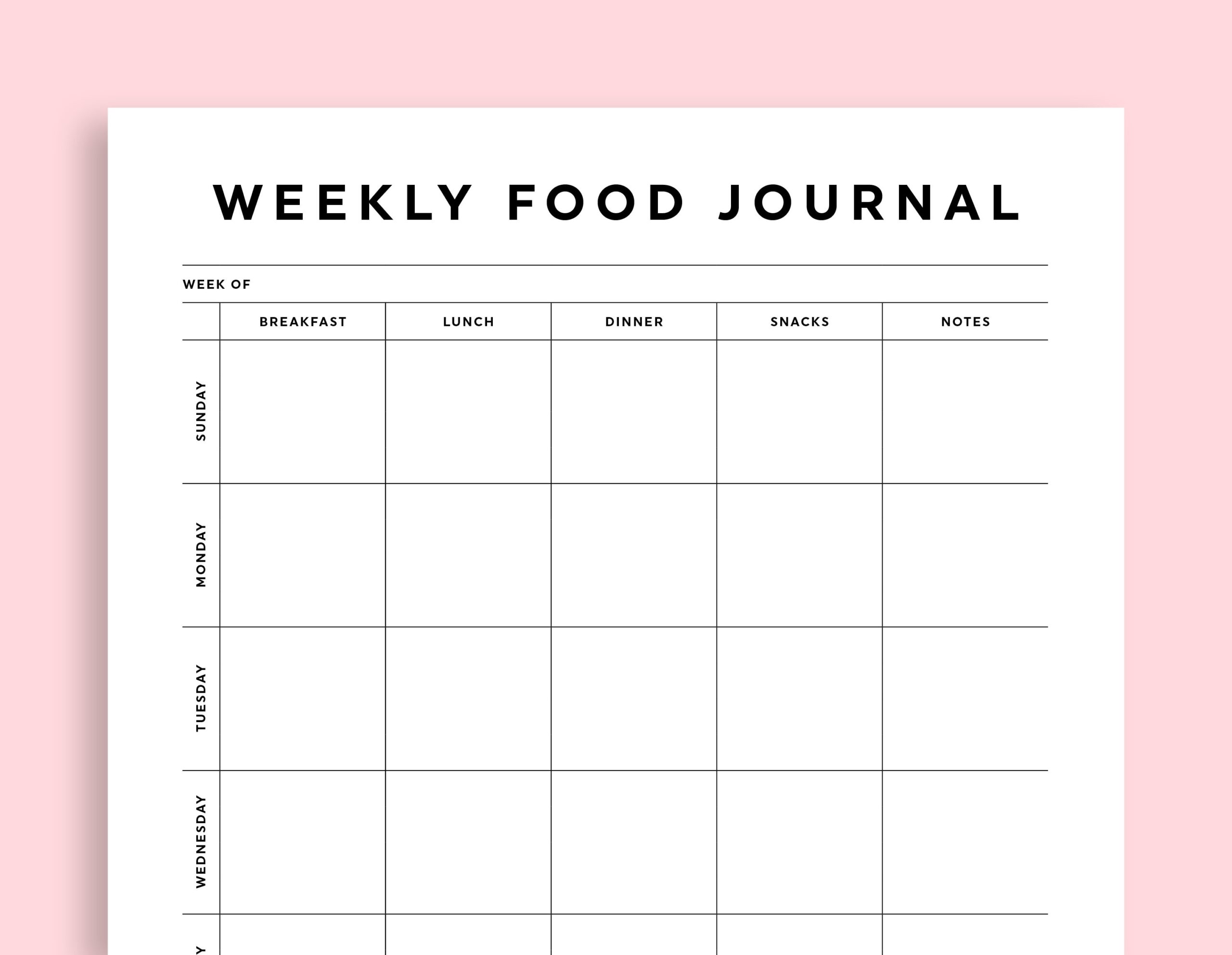 Food Journal Template Weekly Food Diary Printable Sunday monday Start Portrait Instant Download Etsy Food Journal Template Weekly Food Diary Printable Sunday monday Start Portrait Instant Download Etsy