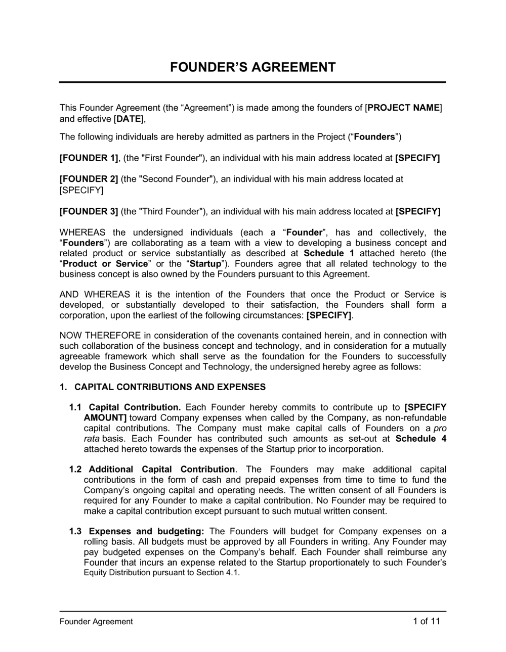 Founders Agreement Template Free Word PDF Founders Agreement Template Free Word PDF