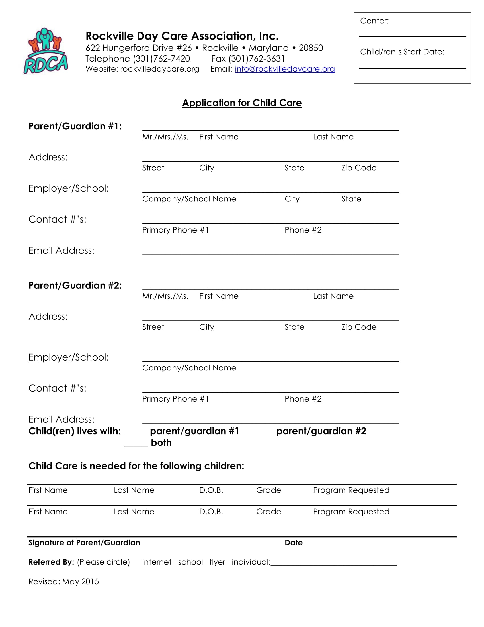 daycare application template