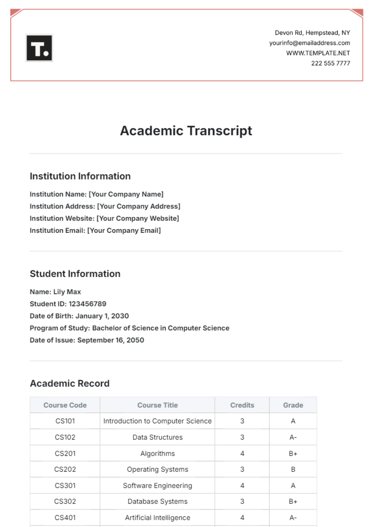 Free Academic Transcript Template To Edit Online Free Academic Transcript Template To Edit Online