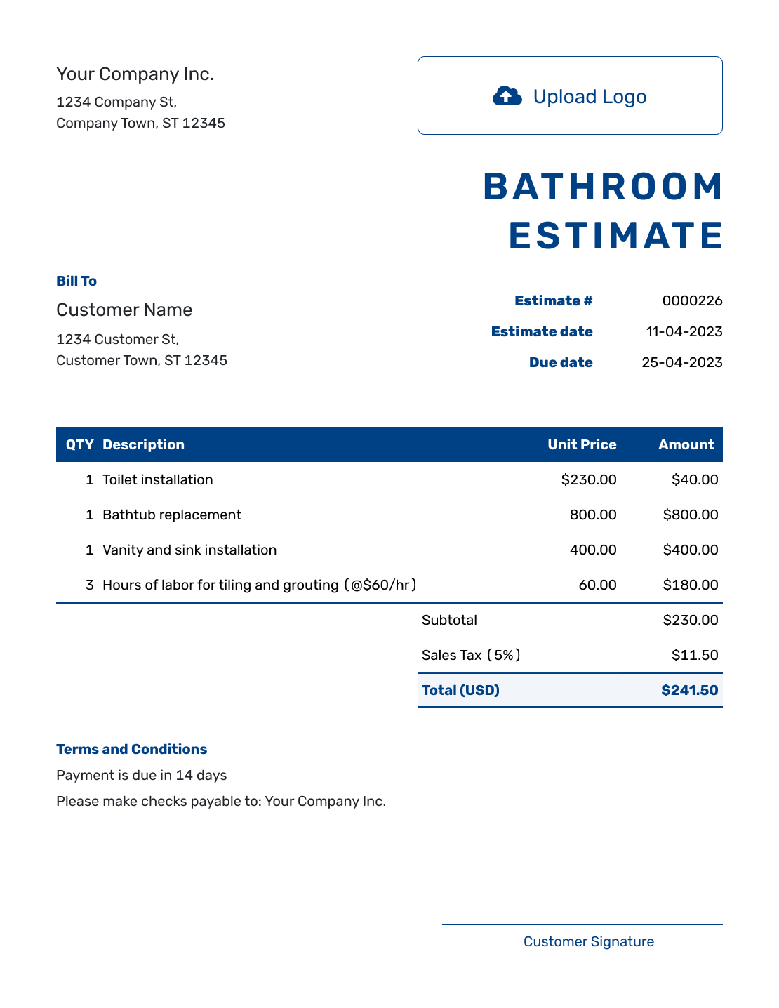 Free Bathroom Estimate Template Docelf
