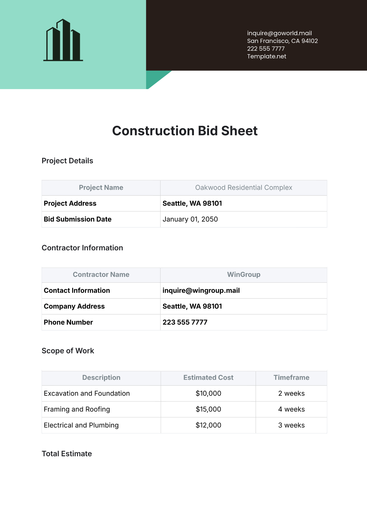Free Bid Templates To Edit Online Free Bid Templates To Edit Online
