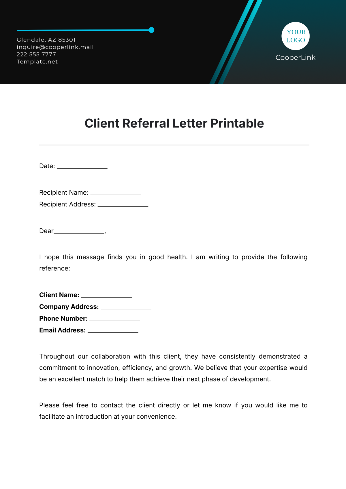 Free Client Referral Letter Printable Template To Edit Online Free Client Referral Letter Printable Template To Edit Online